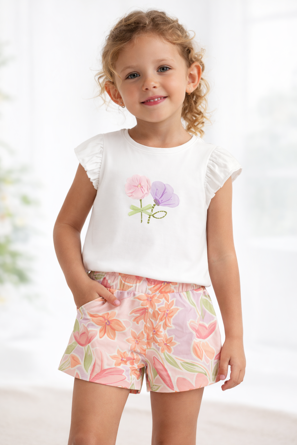 Mayoral Girls Blossom Shorts Set | 2-Piece Shorts Set (6 Months–4 Years)