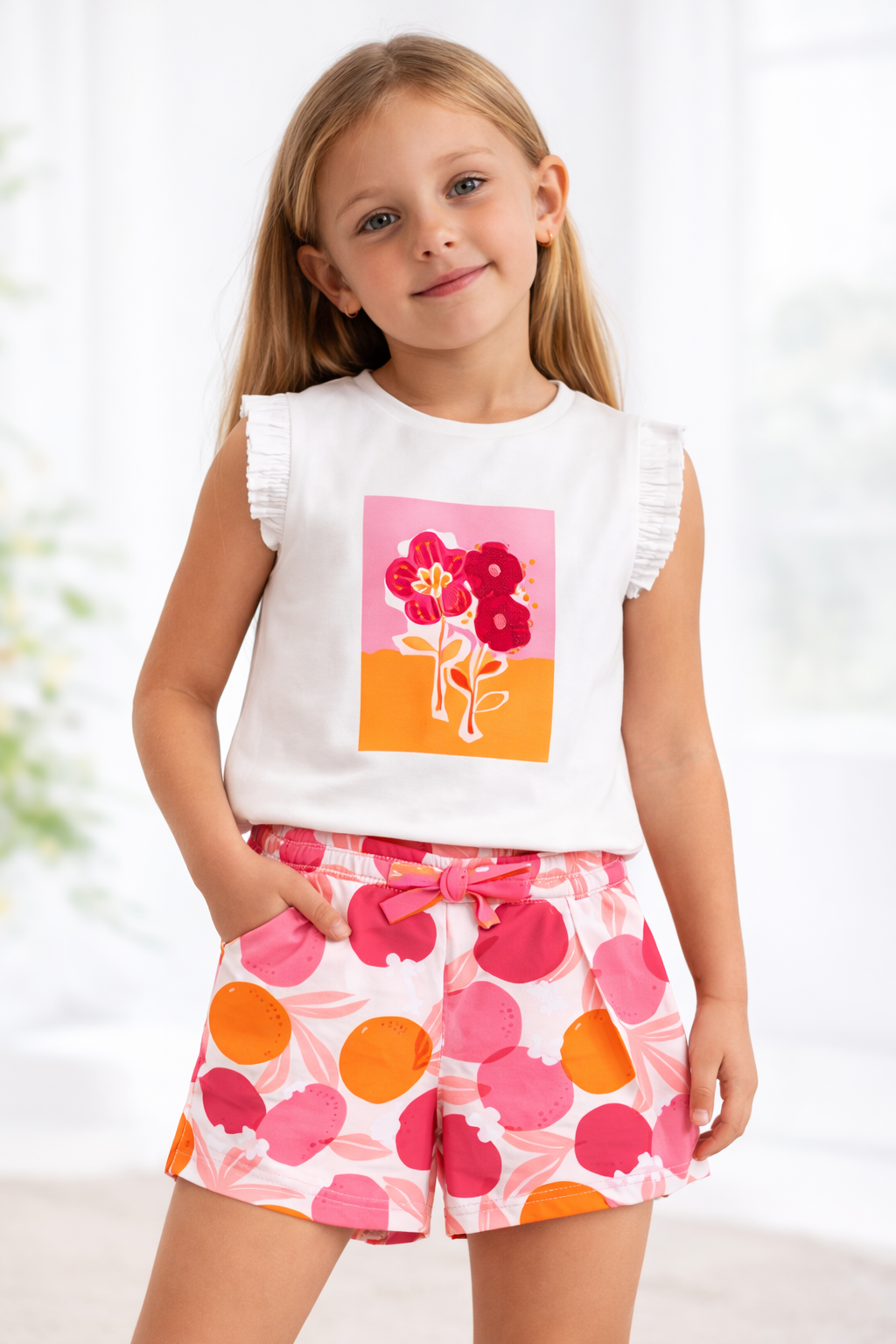 Mayoral Girls Clover Floral Shorts Set | 2-Piece Shorts Set (5–10 Years)