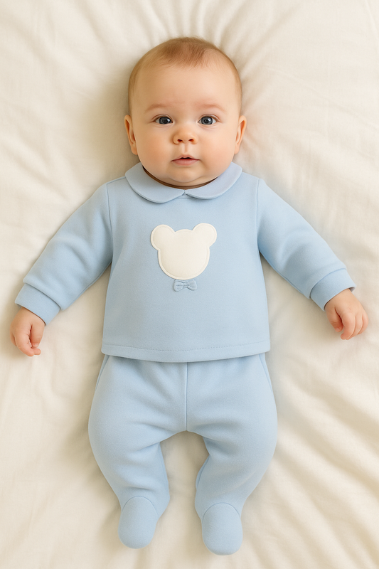 Pex Baby Blue Teddy Bear Loungewear Set | NB to 6-9M