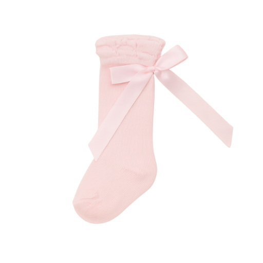 Baby Knee High Socks with Satin Bow | Classic Ribbon Socks in Pink (Newborn–2 Years)