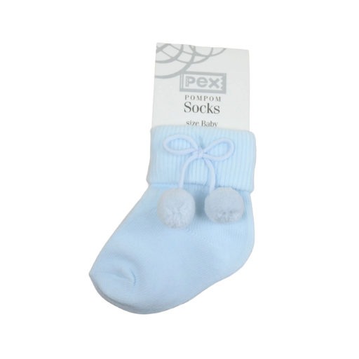 Baby Boys Blue Pom Pom Socks | Pex Soft Cotton Baby Socks (0-6m)