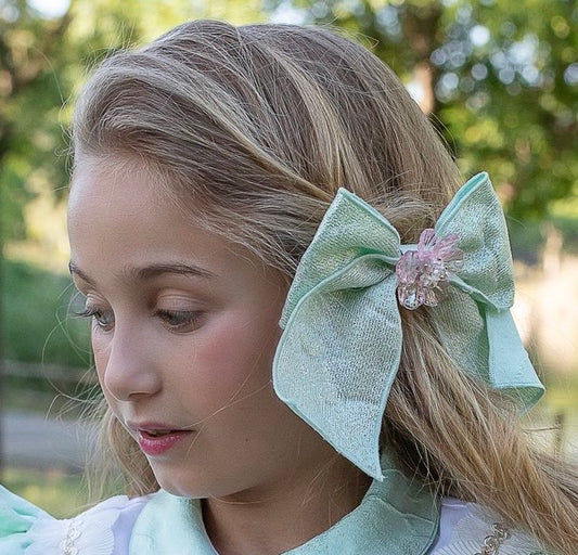 Naxos Girls Pastel Green Statement Hair Bow | Garden Party Summer Hair Bow