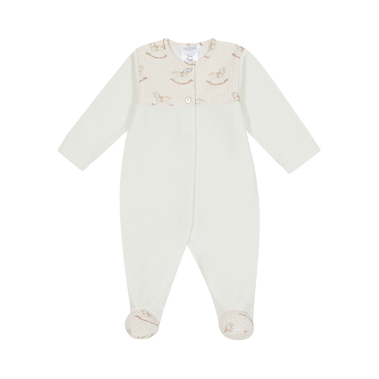 Deolinda 'FLORENCE' White & Baby Pink Rocking Horse Babygrow