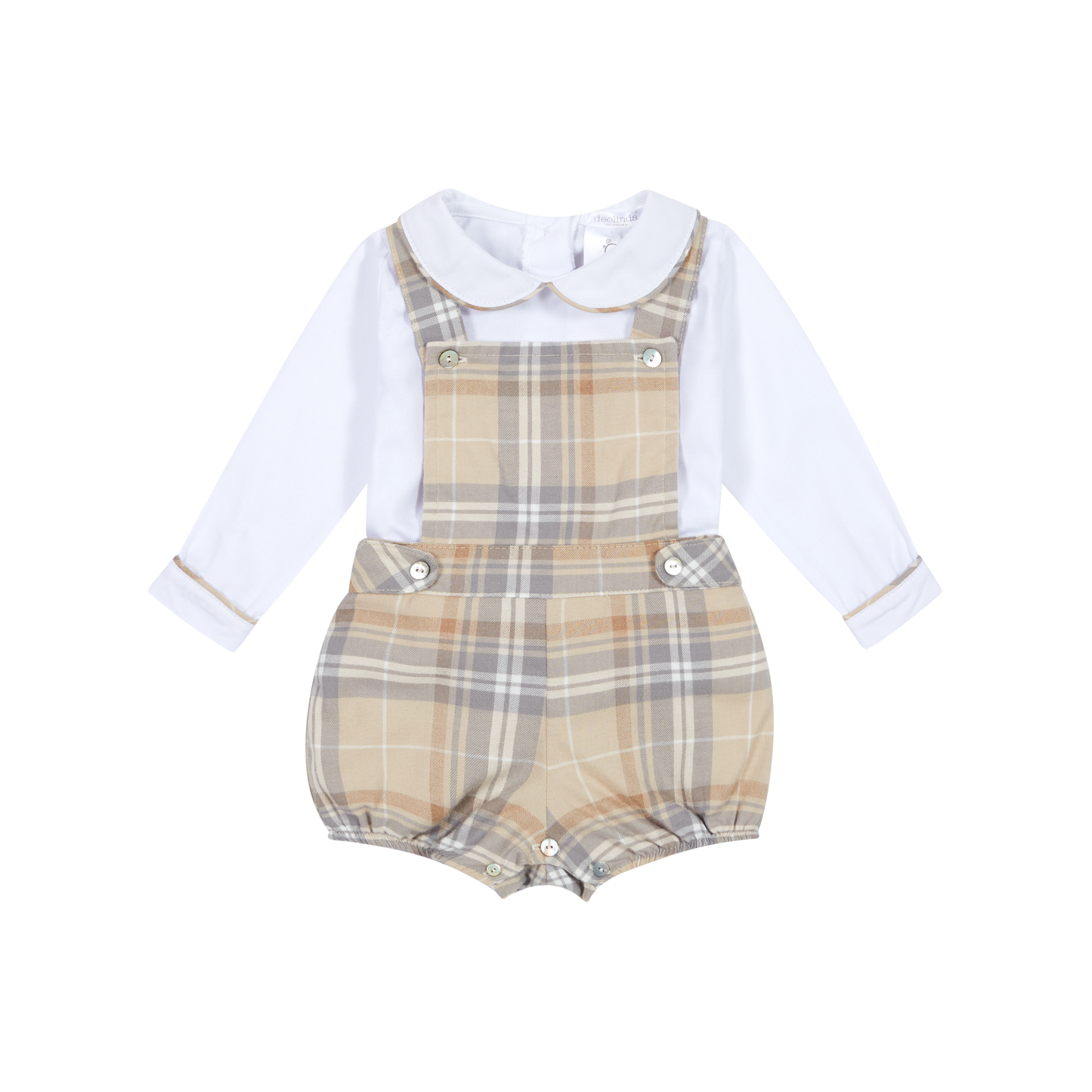 Deolinda 'SAND' Beige Tartan Dungaree & White Top