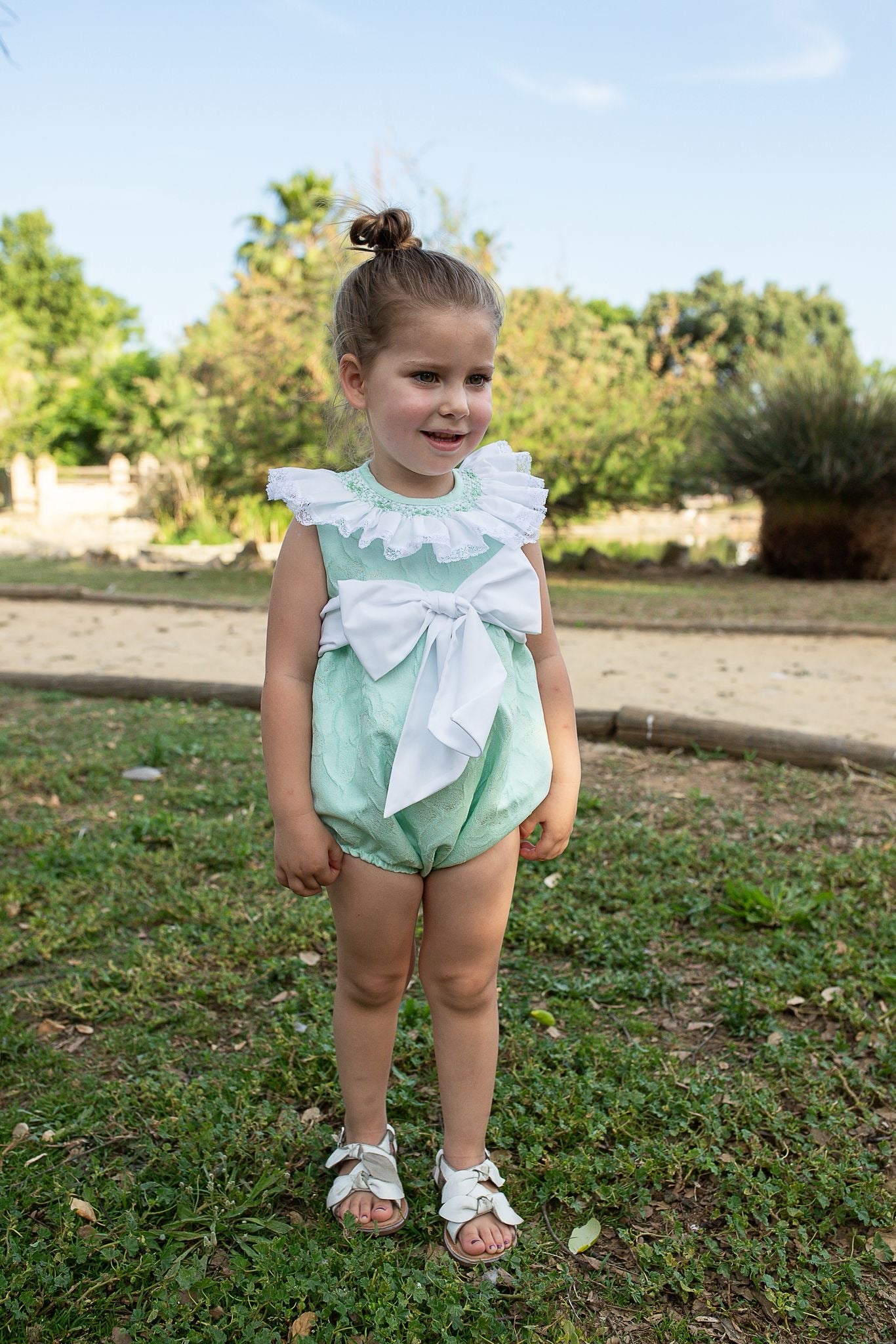 Naxos Baby Girls Pastel Green Romper | Garden Party Summer Romper (6-18 Months)