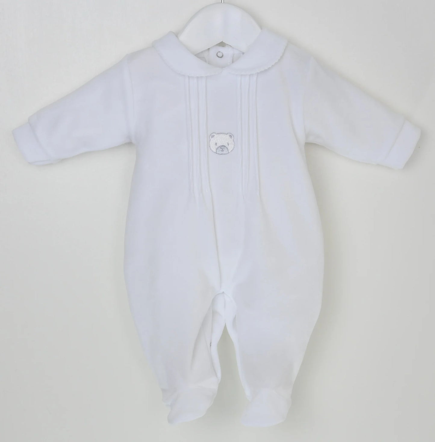 Pex White Velour Bear Sleepsuit | Prem to 3-6M