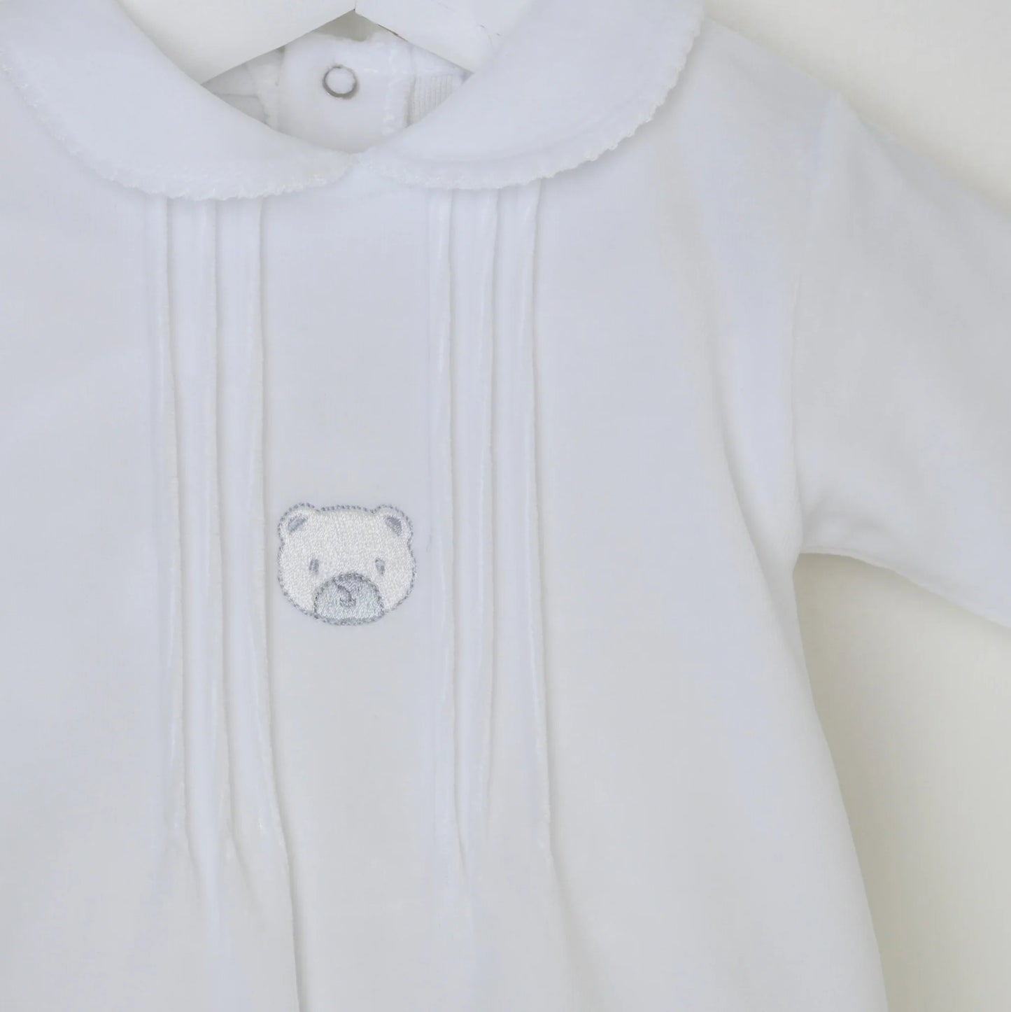 Pex White Velour Bear Sleepsuit | Prem to 3-6M