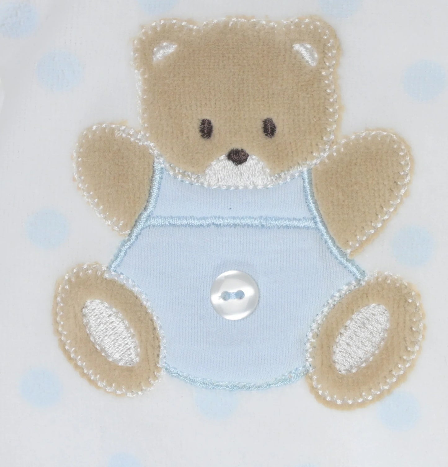 Pex White/Baby Blue Teddy Spot Sleepsuit | Prem to 3-6M