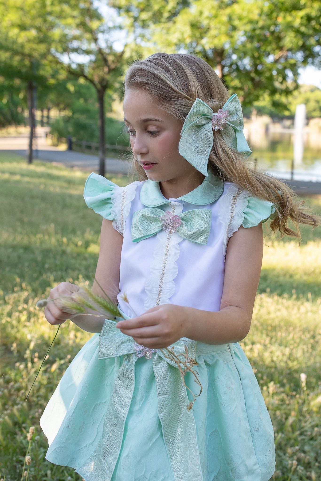 Naxos Girls Pastel Green Skirt Set | Garden Party Summer Skirt Set (5-12 Years)