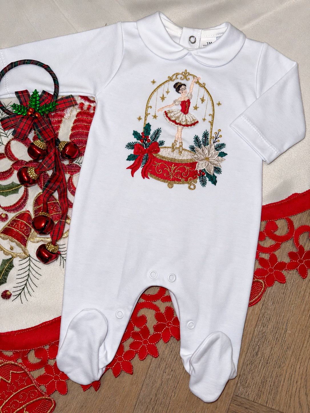 MADE TO ORDER The Sugarplum Ballerina Luxe Embroidered Babygrow