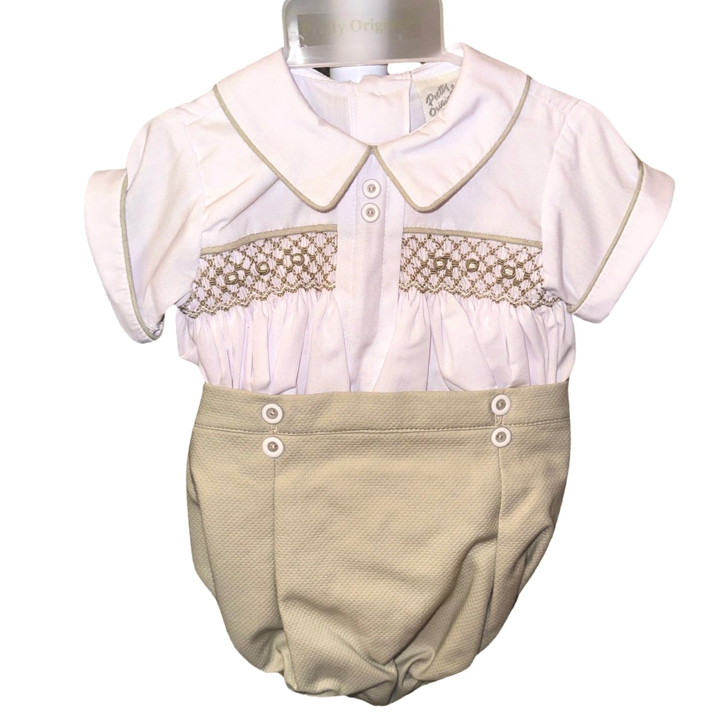 Pretty Originals Boys Wheat Smocked Outfit