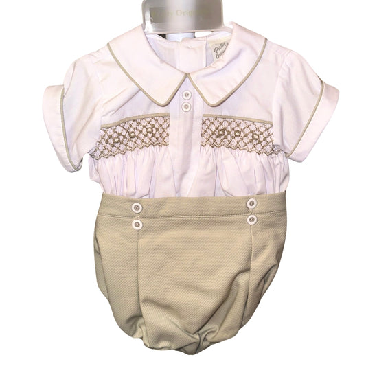 Pretty Originals Boys Wheat Smocked Outfit