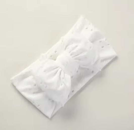 Little Stars ‘White’ Embroidery Anglais Baby Bow Headband