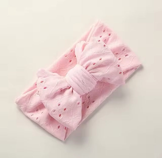 Little Stars ‘Baby Pink’ Embroidery Anglais Baby Bow Headband