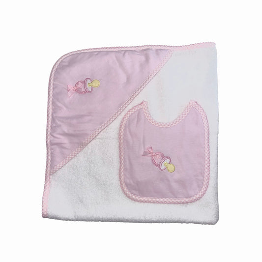 SS25 Sardon Baby Pink Dummy Towel & Bib Set Gift Boxed
