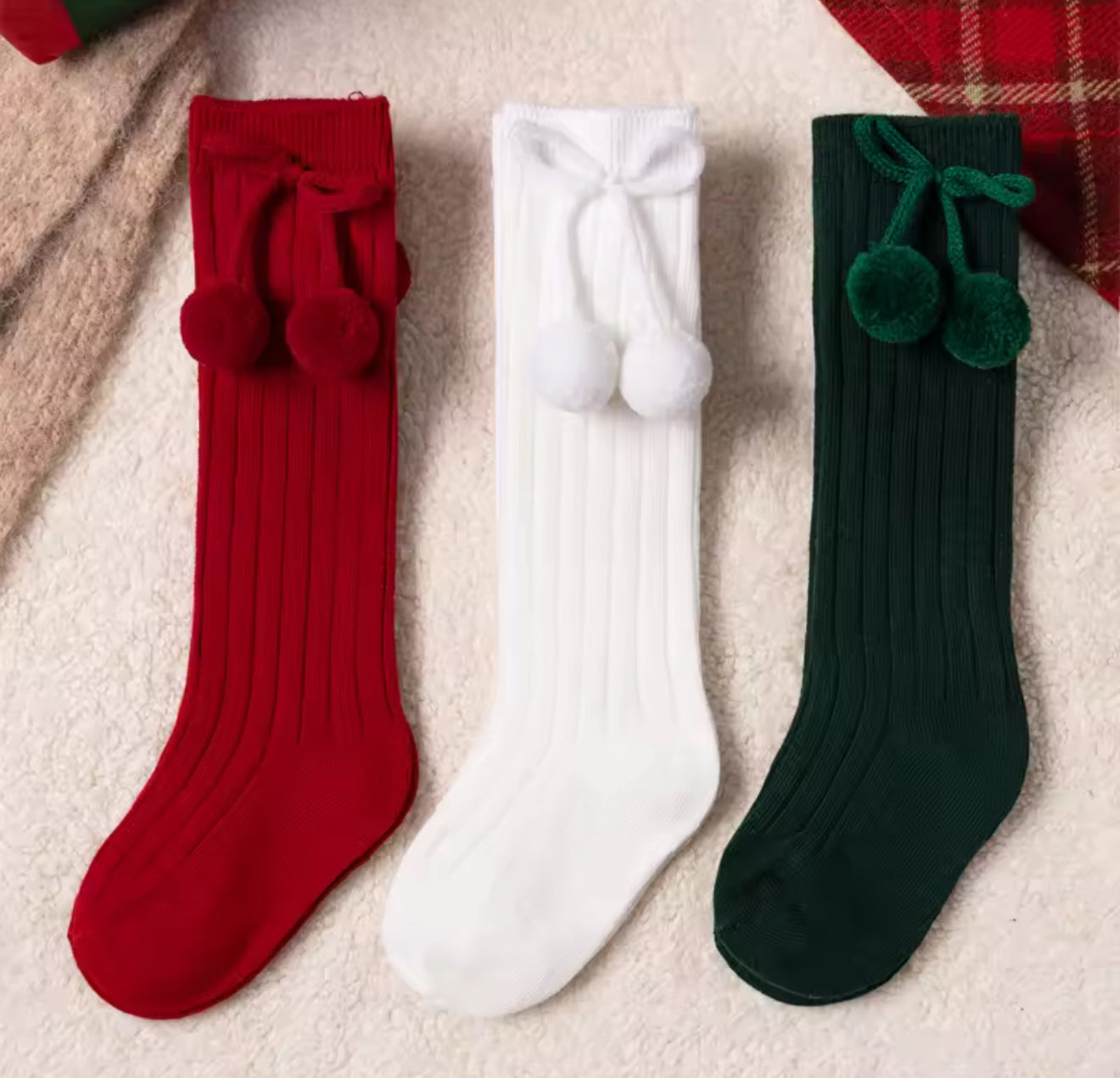 Little Stars 'Pom Pom' Forest Green Ribbed Knee High Socks