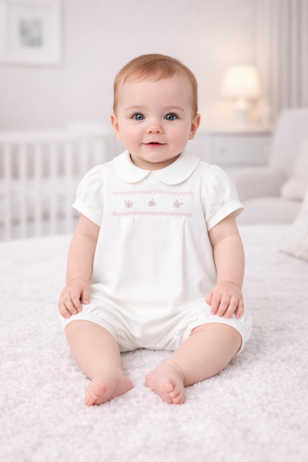 Pre-order Mayoral Baby Girl Rose/Embroidered Romper | Sage Green & Ivory Romper With Rose Embroidery (0M–18M)