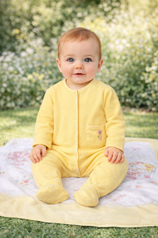 Pre-order Mayoral Baby Girl Sunny Balloon Babygrow | Lemon Hot Air Balloon Babygrow (0M–12M)