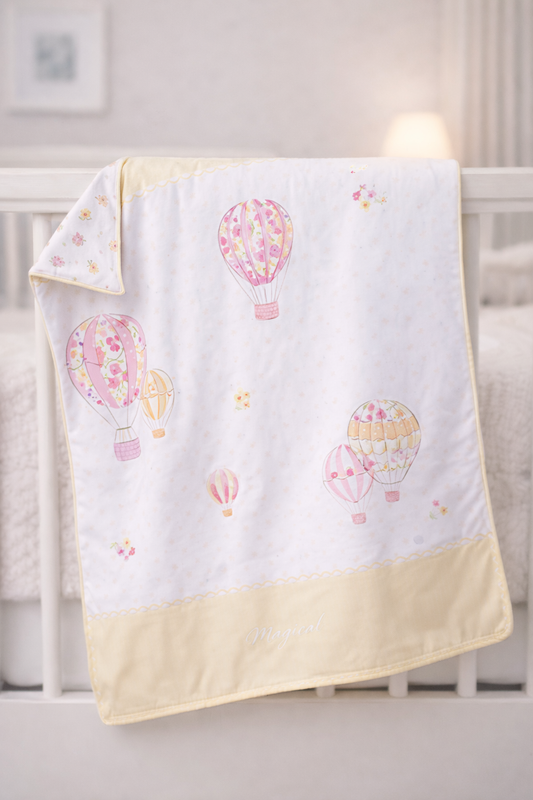 Pre-order Mayoral Baby Girl Sunny Balloon Swaddle Blanket | Lemon Hot Air Balloon Blanket