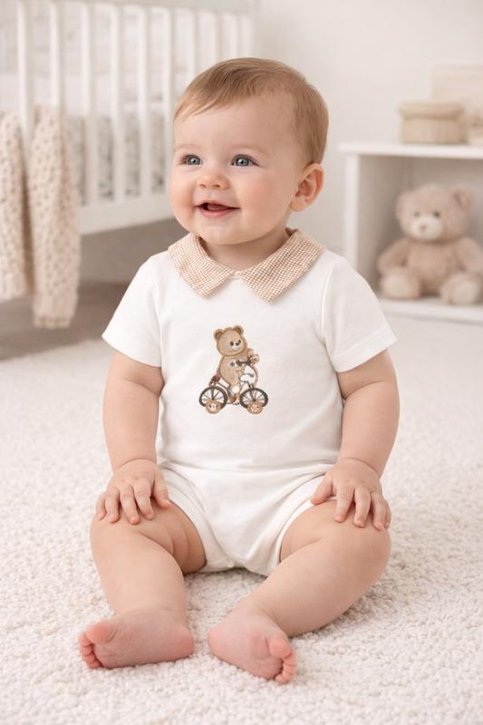 Pre-order Mayoral Baby Boy Teddy Embroidered Romper | Teddy Embroidered Romper (0M–18M)
