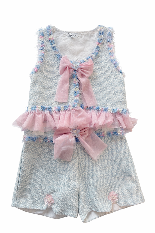 Naxos Girls Pastel Tweed Shorts & Waistcoat Set | Summer Tweed Collection Short Set (6-12 Years)