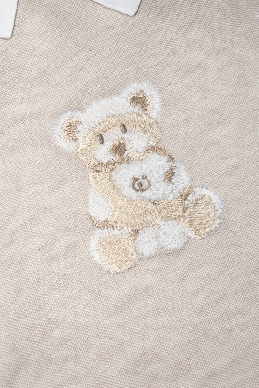 Patachou Beige Pique Teddy Babygrow  | Beige Teddy Pique Teddy Babygrow With Collar (1-6 Months)