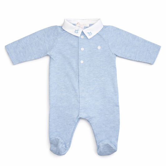 Patachou Blue Pique Rocking Horse Babygrow  | Blue Pique Babygrow With Embroidered Collar (1-6 Months)