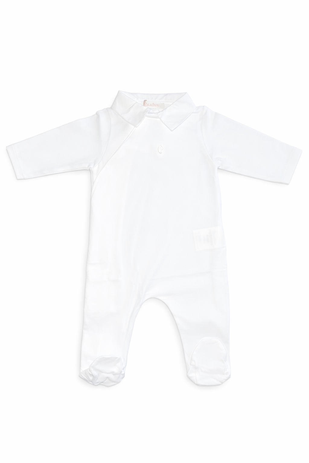 Patachou Emblem Plain White Cotton Babygrow | White Cotton Babygrow With Collar (1-6 Months)
