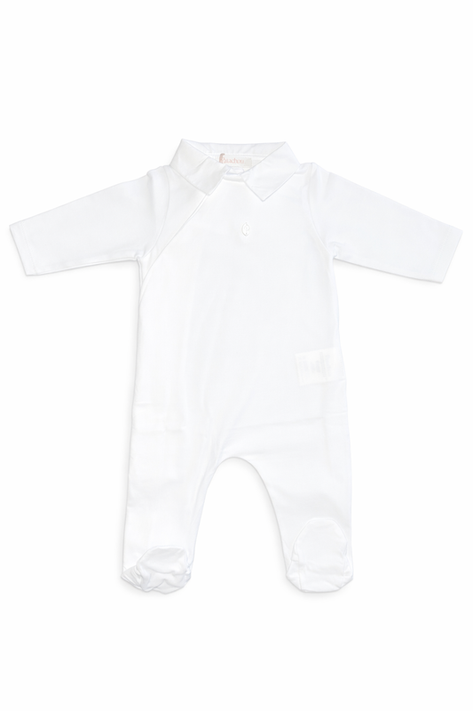 Patachou Emblem Plain White Cotton Babygrow | White Cotton Babygrow With Collar (1-6 Months)