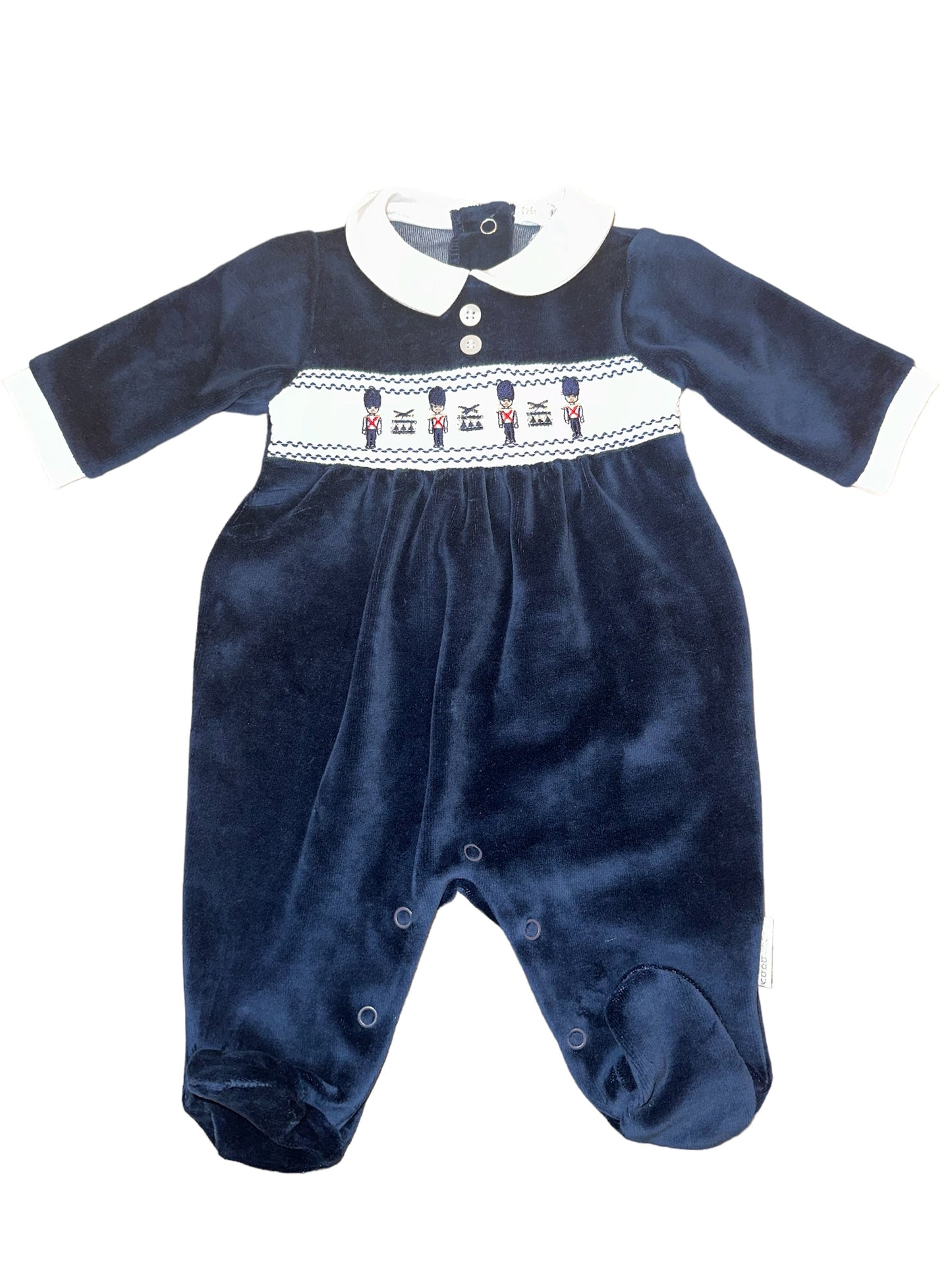 Blues Baby Boys Navy Velour Soldier Babygrow