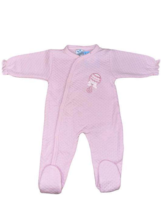 Sardon Baby Girls Pink Quilted Rattle Babygrow