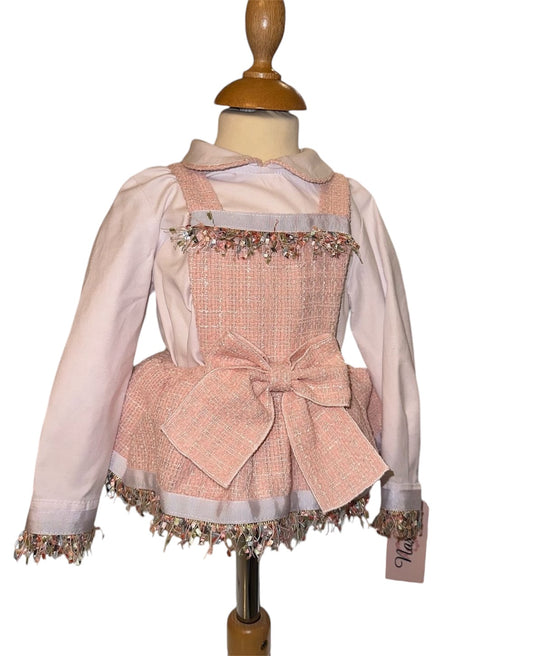 AW24 Naxos Baby Girls Peach Tweed 2 Piece Blouse and Bloomer Set