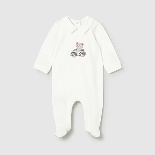 Mayoral Baby Boy Cream Teddy Embroidered Babygrow | Cream Teddy Embroidered Babygrow (0M–12M)