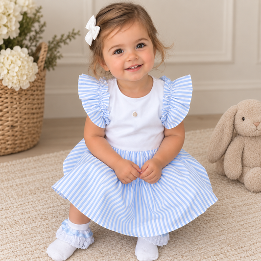 Patachou Girls Blue & White Stripe Dress  | Blue & White Summer Dress (12M-3 Years)
