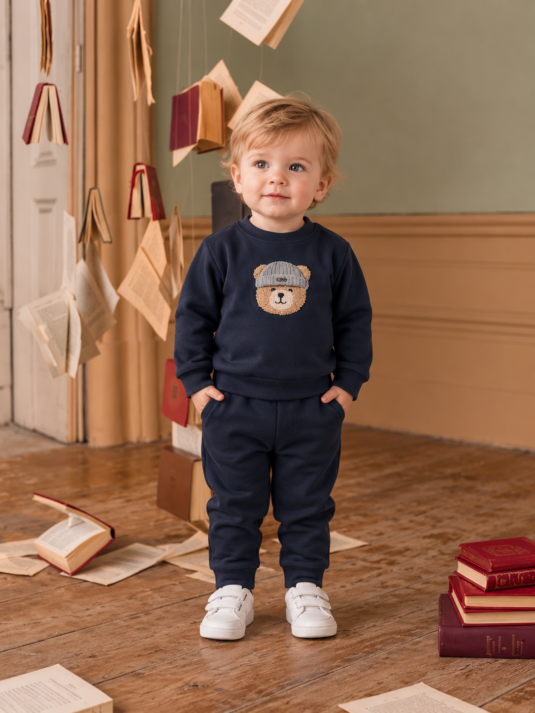 Patachou Boys Navy Bear Tracksuit Set  | Winter Bear With a Beanie Set (6 Months-2 Years)