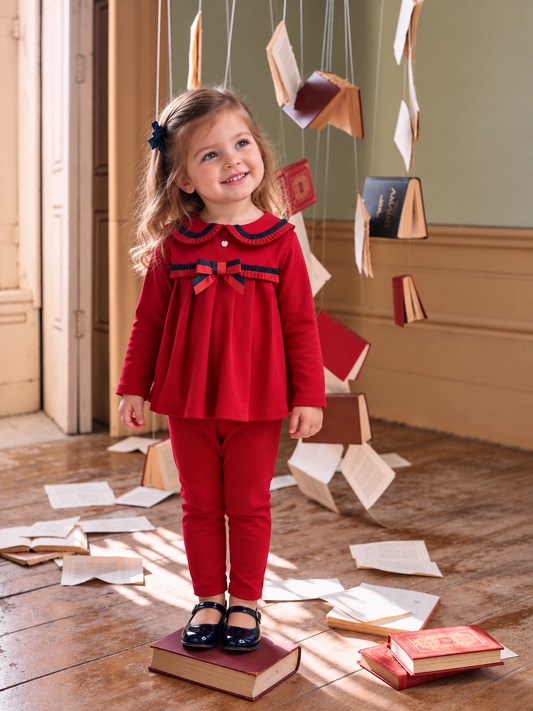 Patachou Toddler Red Interlock Legging Set  | Winter Legging Set (12 Months-4 Years)