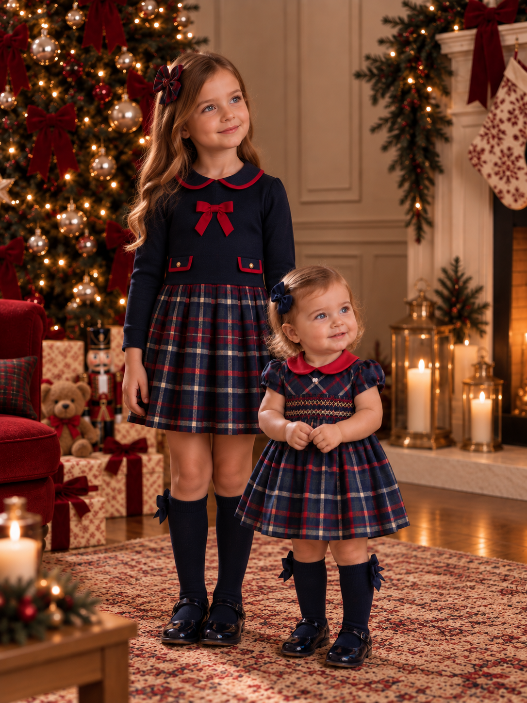 Patachou Baby Navy/Red Tartan Smocked Dress  | Winter Tartan Smock Dress (6-18 Months)