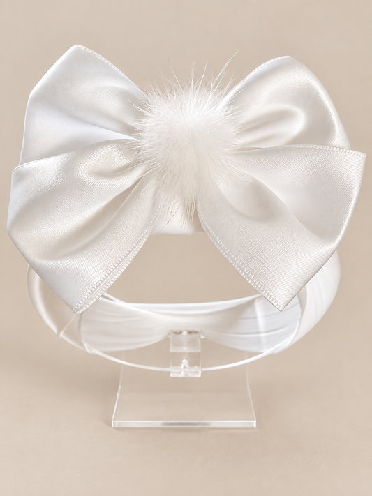 Little Stars ‘White’ Pom Pom Bow Baby Headband