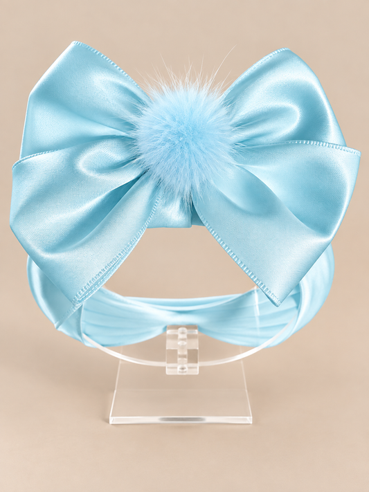 Little Stars ‘Blue’ Pom Pom Bow Baby Headband