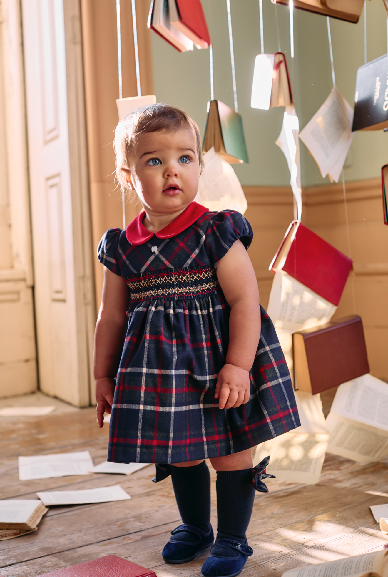 Patachou Baby Navy/Red Tartan Smocked Dress  | Winter Tartan Smock Dress (6-18 Months)