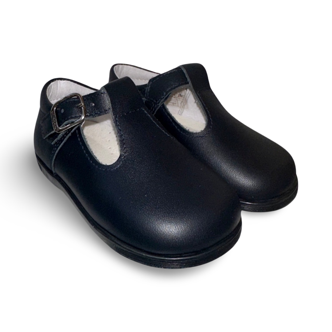 Andanines Boys Leather T-Bar Shoes Navy