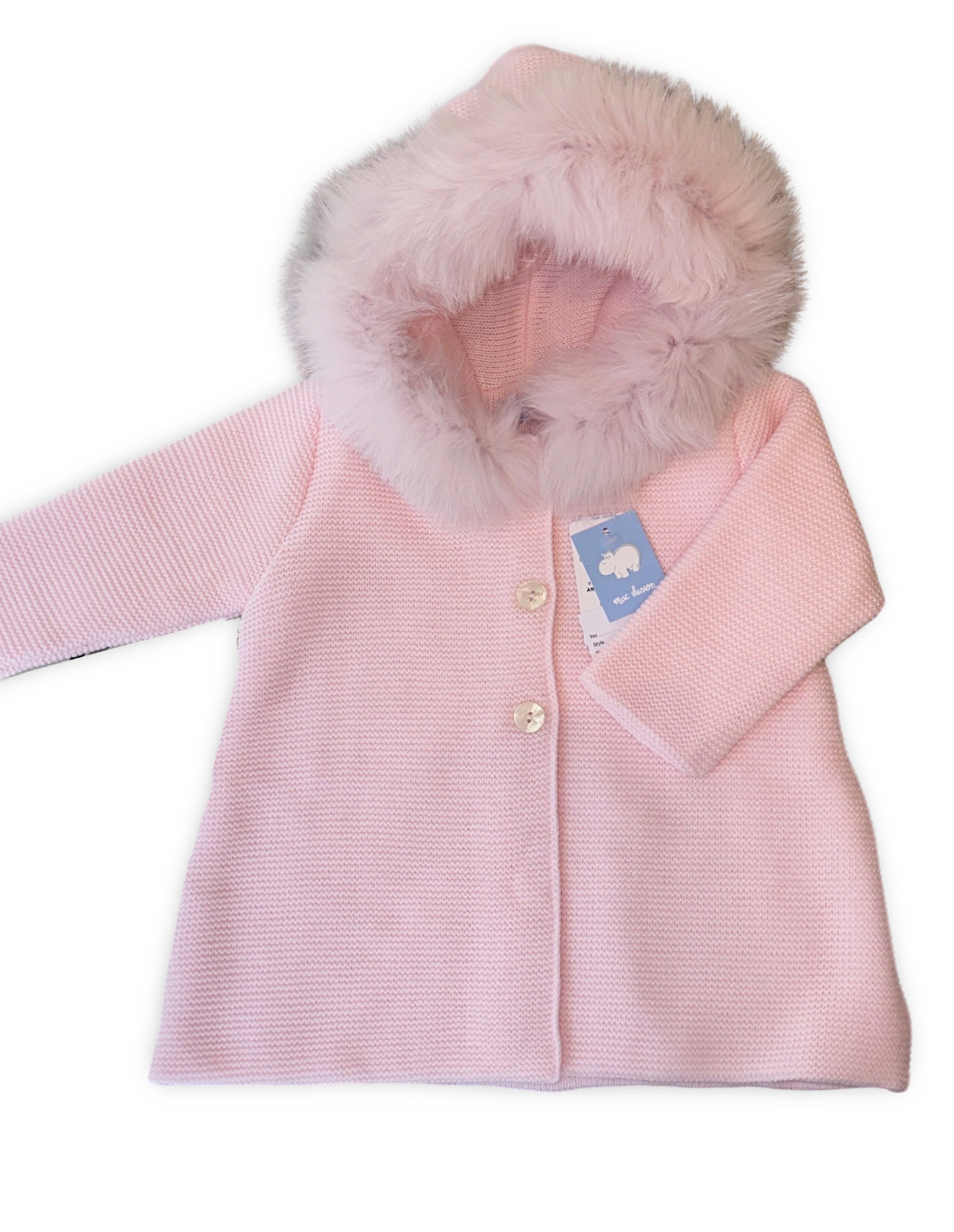 Mac Illusion Pink Knit Coatigan with Fur Hood