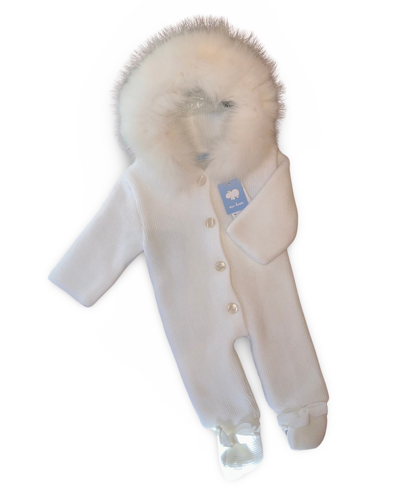 Mac Illusion White Knitted All-in-one pram suit with Fur collar