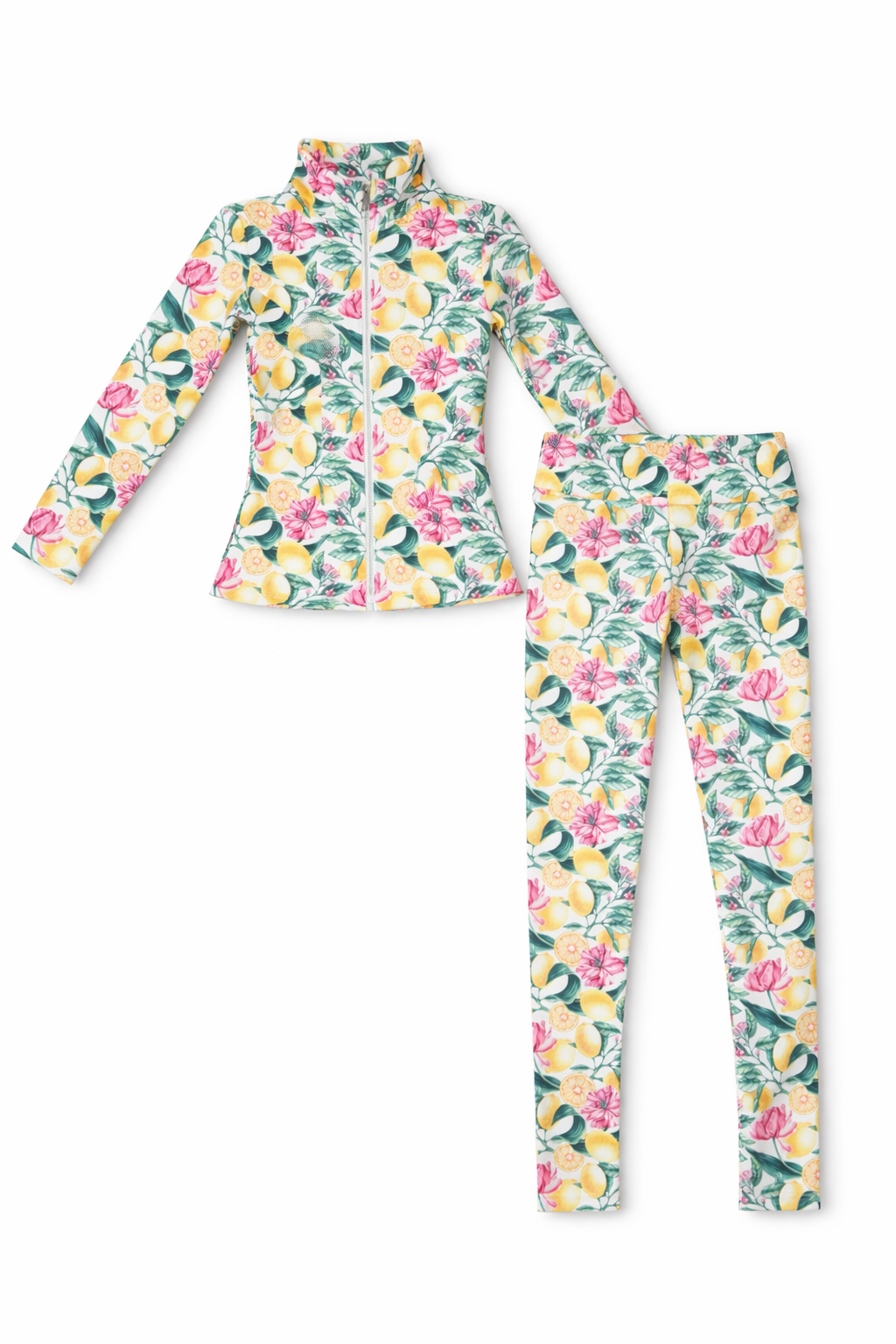 Lemon & Blossom Gym Set – Ages 4–14 | Matching Jacket & Leggings