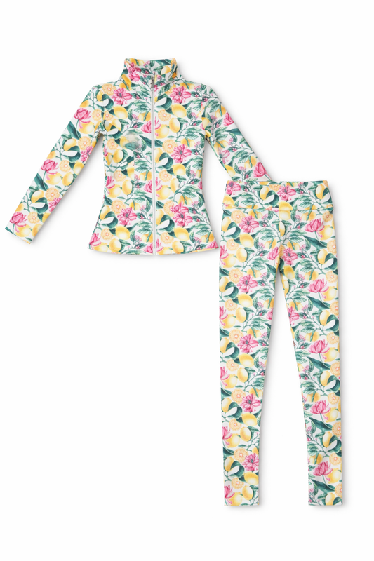 Lemon & Blossom Gym Set – Ages 4–14 | Matching Jacket & Leggings