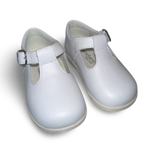 Andanines Boys Leather T-Bar Shoes White