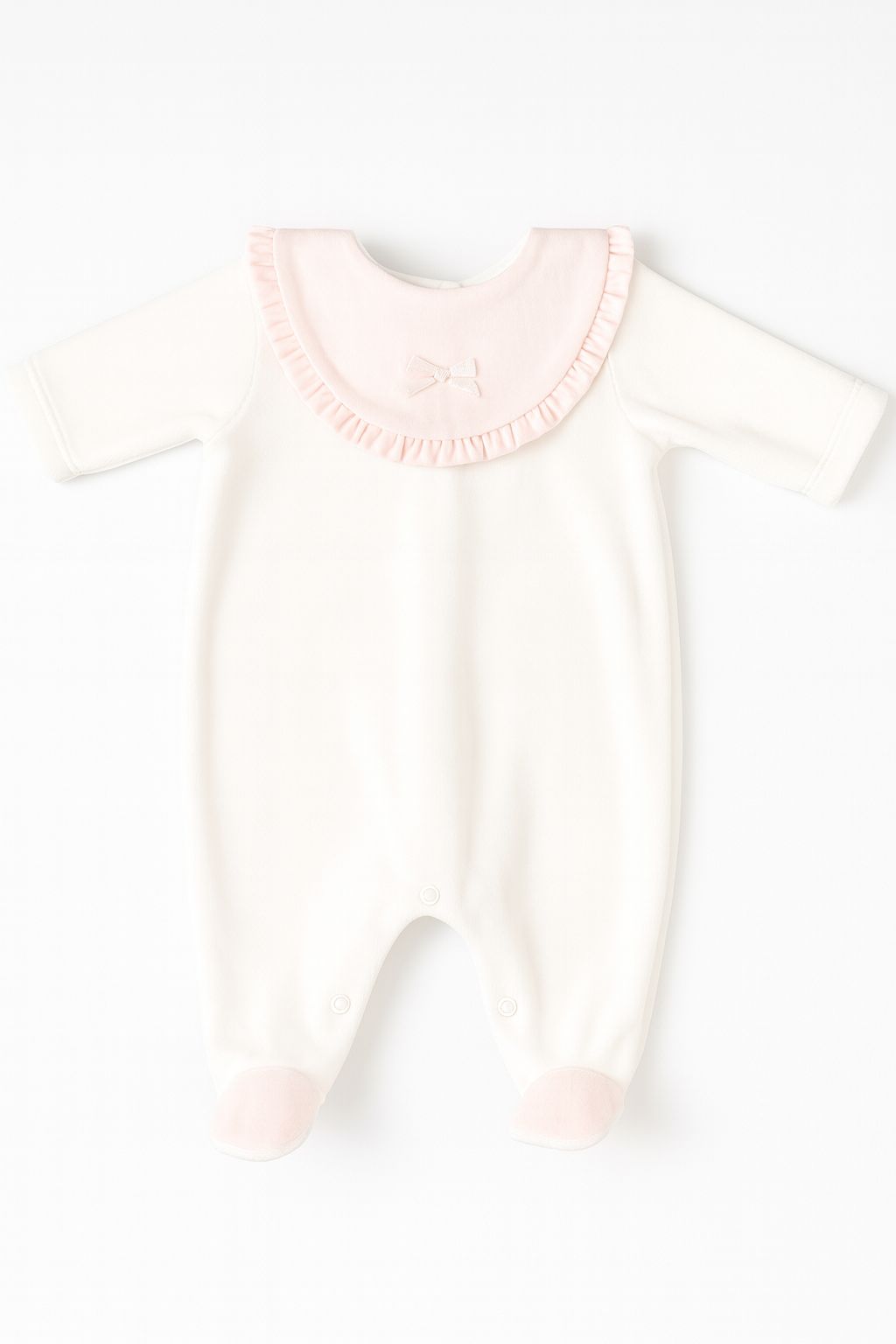 Little Stars White Velour Babygrow with Pink Ruffle Collar| Newborn to 3M