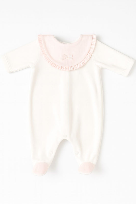 Little Stars White Velour Babygrow with Pink Ruffle Collar| Newborn to 3M