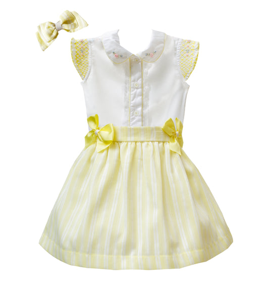 Pretty Originals White and Lemon Skirt Set