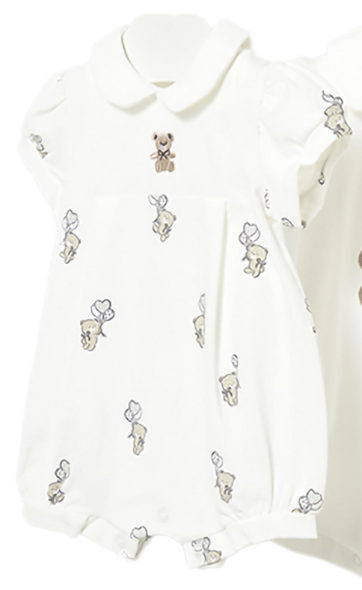 Mayoral Baby Girl Printed Teddy Romper | Ivory Teddy Romper (0M–18M)